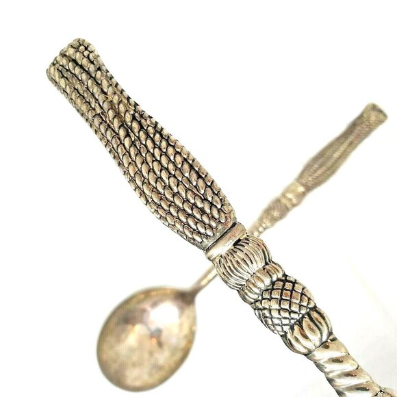 Silea Silver Plate Salad Serving Set Fork & Spoon Textured Rope Handle -Italy - Picture 13 of 14